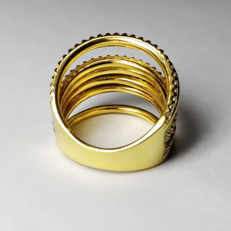 AAA Качество, модная мозаика, кубический циркон, многослойный круг, S925 Серебряное кольцо для женщин, невесты, роскошное ювелирное изделие