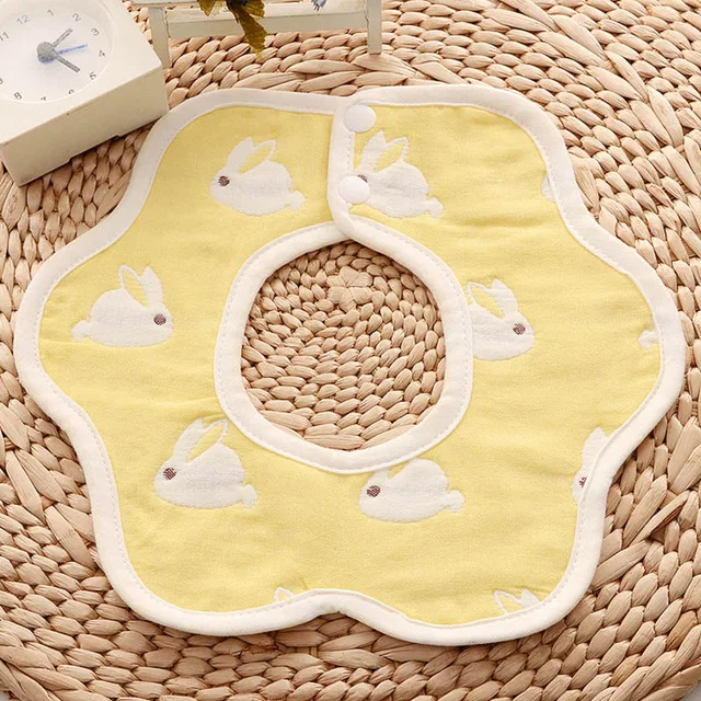 Yellow rabbit Детские нагрудники для новорожденных, 6 слоев, 360 градусов, вращающийся лепестковый хлопковый водонепроницаемый шарф для малышей, слюнявчик, полотенце для кормления NTY0066 - Цвет: Yellow rabbit