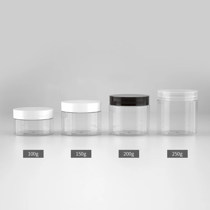 

100g 150g 200g 250g Empty Clear Cosmetic Cream Bottles Clear PET Jar Container For Cosmetics Packaging ,Skin Care Pots Tin