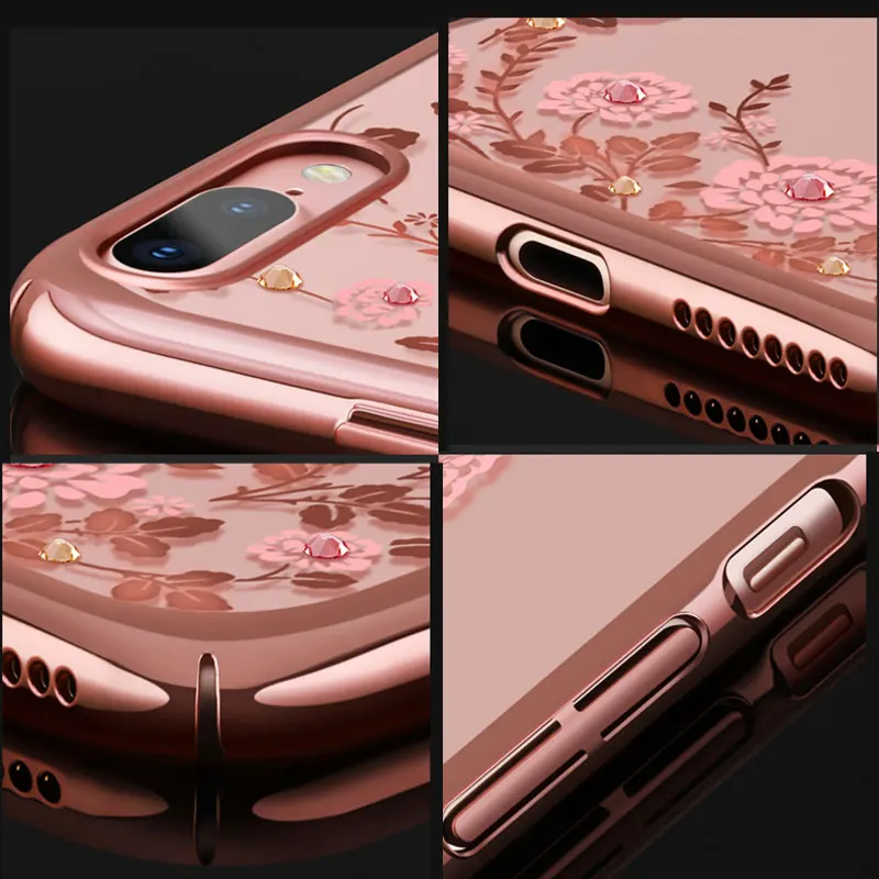 Блестящий чехол с кристаллами для iPhone 8 Plus 7 роскошный брендовый Прозрачный