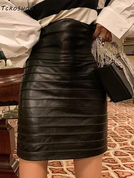 

Pure color, irregular, high waist, multi-layered frills, hip-wrapped PU leather, skirt, ladies' autumn new style personality