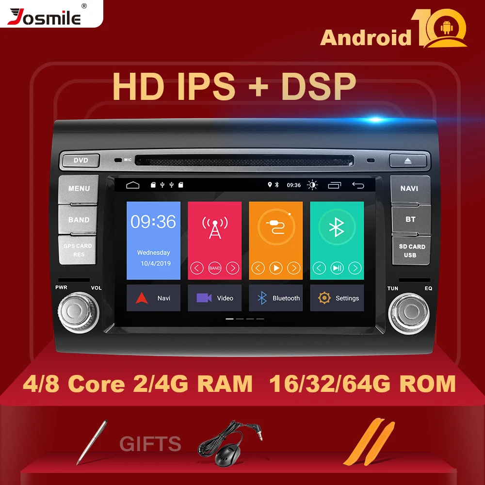 Автомобильный мультимедийный плеер IPS DSP 4 ГБ 2 Din Android 10 для Fiat/Bravo 2007 2008 2009 2010 2011 2012