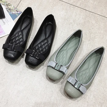 

2020 Spring Autumn Women Ballet Flats Shoes Slip-On Ladies Footwear Bowtie Females Casual Work Shoes Loafers Grey Plus Size