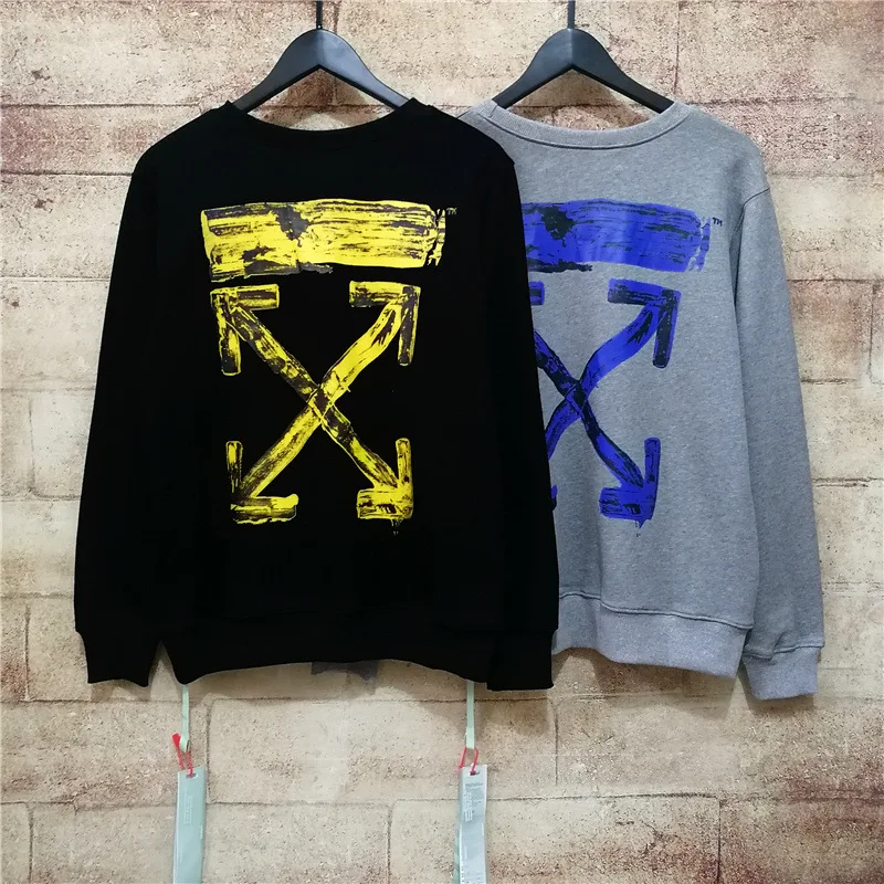 

18SS OFF-WHITE OW Yellow splash ink arrow street hip hop male couple with the same round neck Sweatshirt