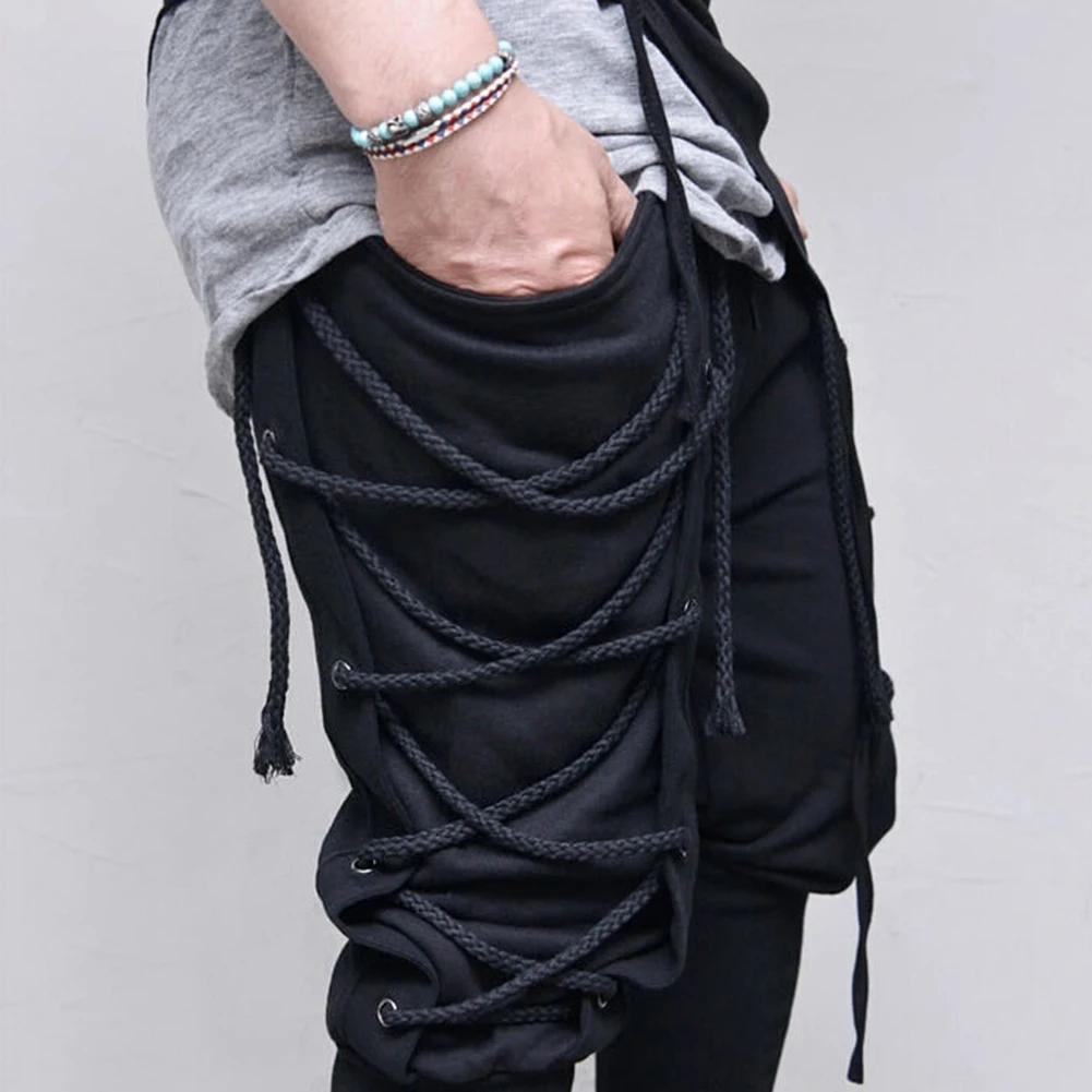 Men Solid Color Baggy Pencil Pants Navigator Bandage Elatsic Waist Trousers