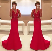 

Sparkly Unique Red Two Straps V-Neckline Sleeveless With Appliques Long Prom Dress 2017