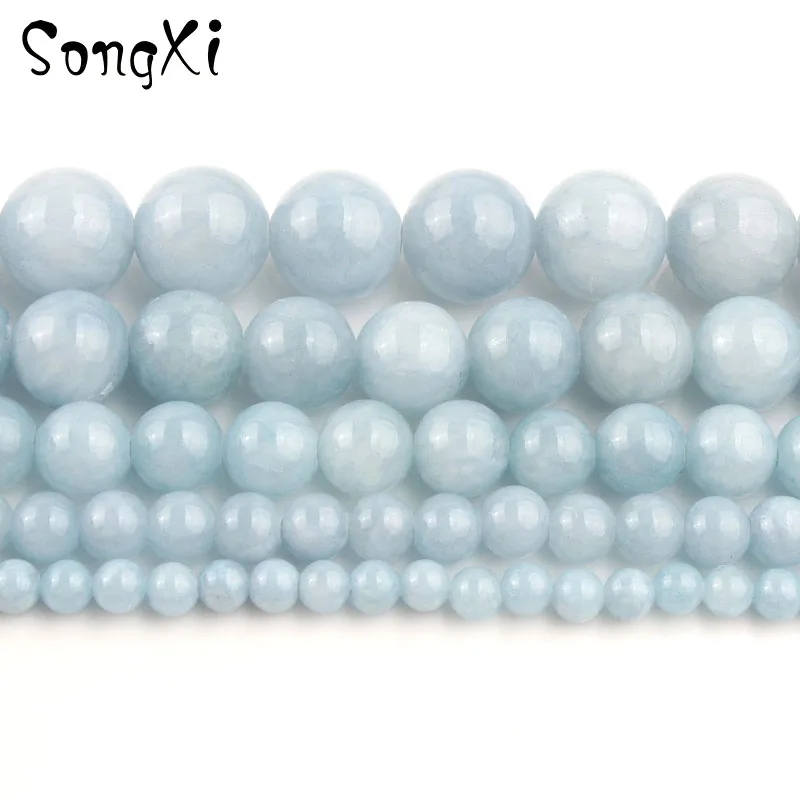 Natural Stone Light Blue Jades Beads 4 6 8 10 12mm Round Loose Spacer for Jewelry Making Diy Bracelet Necklace 15 Inches | Украшения и