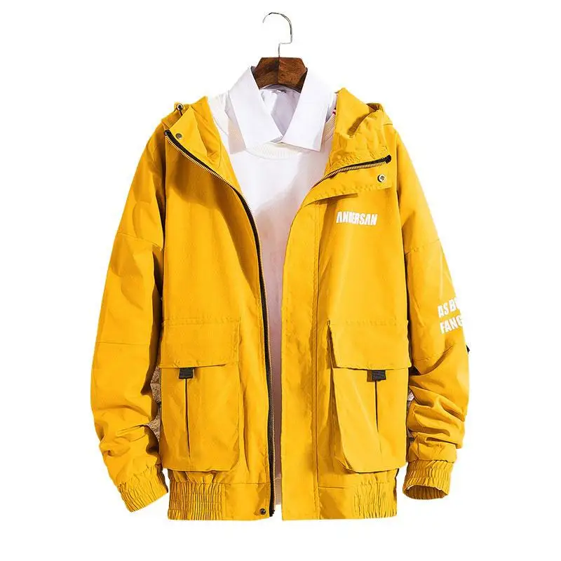 

2019 New Men's Overalls Hoody Baggy Jacket Men College Jacket Yellow Black Casual Spring Jacket for Men