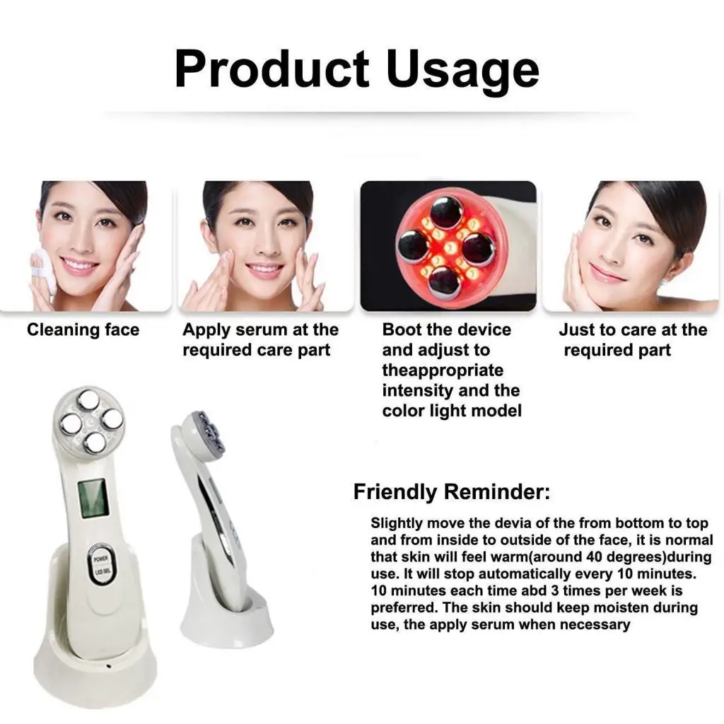 Facial Mesotherapy Face Lifting Skin Tightening RF Radio Frequency LED Photon Blackhead Acne Wrinkle Remover Skin Care Massager