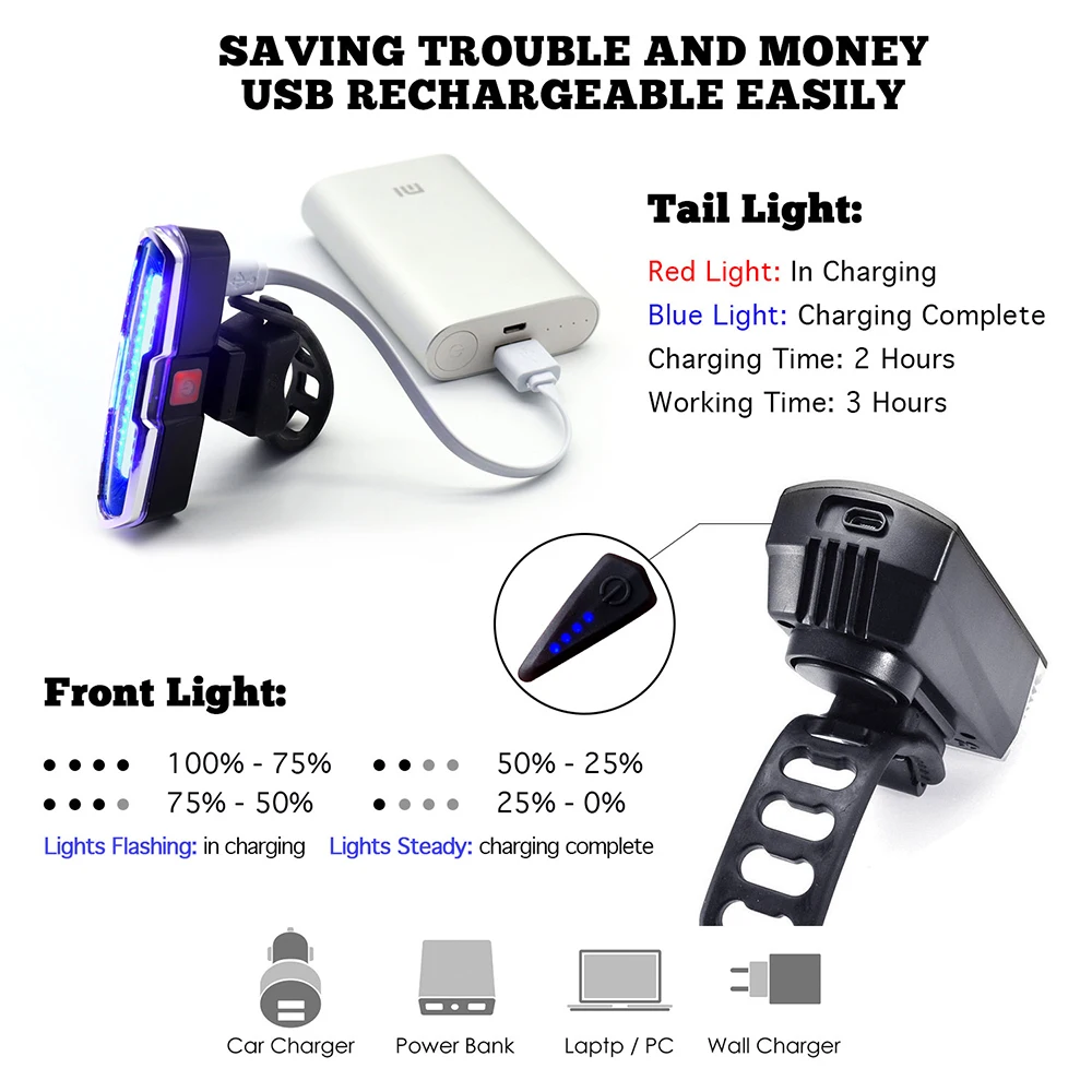LED Rechargeable Bike Lights Front and Back Set 500 Lumens Bike Light Front with 120 Db Horn /& 100 Lumens Rear Bicycle Light with Multiple Modes Fit All Bikes DON PEREGRINO S2