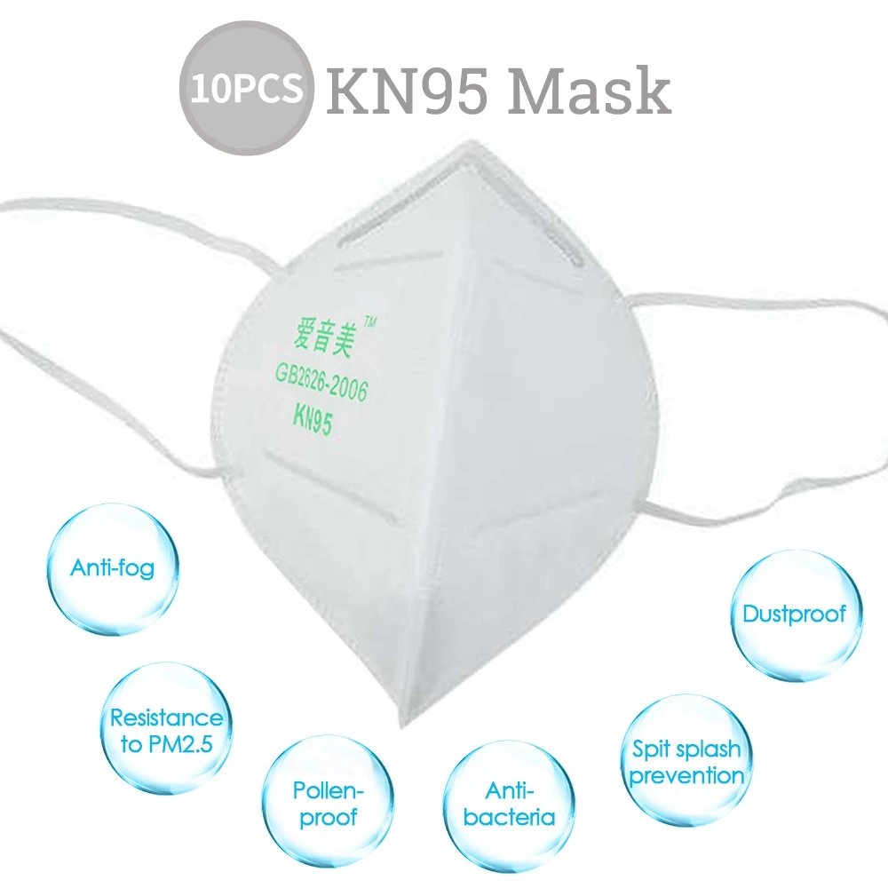 

10PCS High-closed KN95 Masks Dustproof Professional Protection for Slit Splash PM2.5 Comfortable Elastic Earloop Type