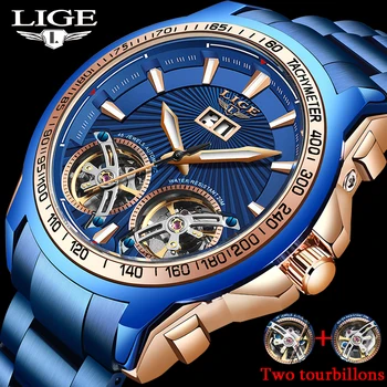 

Relogio LIGE Luxury Men Mechanical Watch Top Brand Stainless Steel Automatic Watch Tourbillon 100m Waterproof Sport Men Watches
