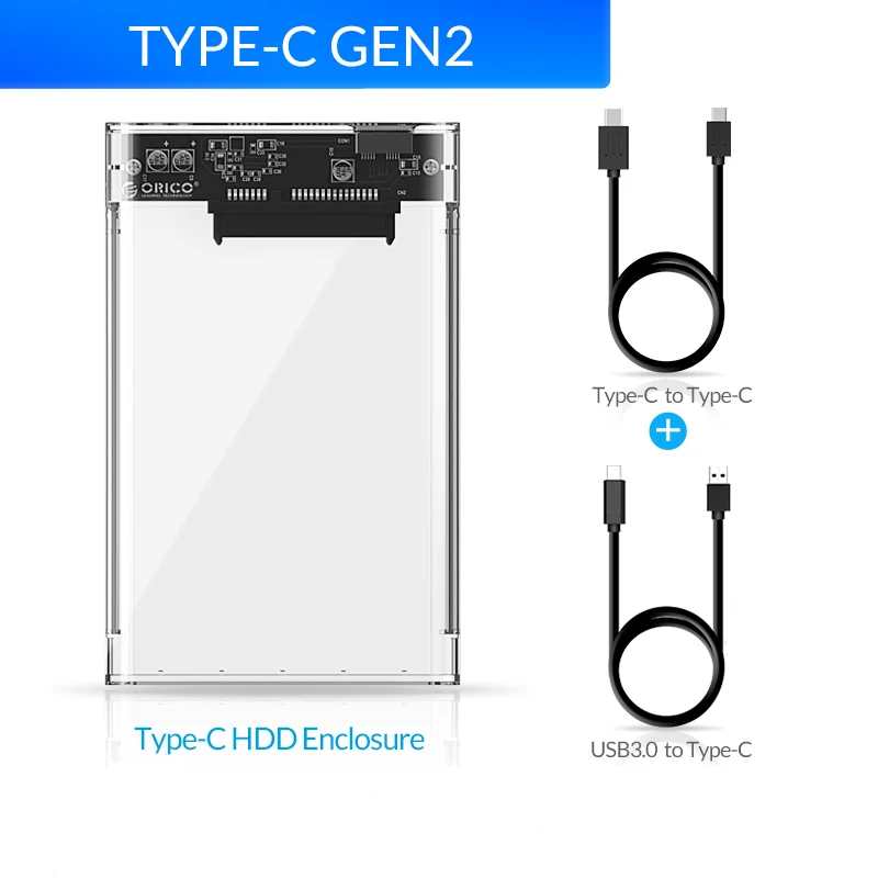 ORICO 2.5'' Hard Drive USB3.0 Type-C HDD Enclosure External Transparent HDD Case DIY Stickers for SSD HDD Cassette Tape Design hard drive disk enclosure HDD Box Enclosures