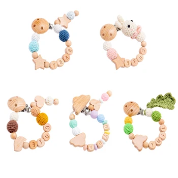 

NEW 5PC Baby Wooden Pacifier Chain Clip Customizable Silicone Wooden Teether Bpa Free Personalized Baby Wooden Teething Ring Toy