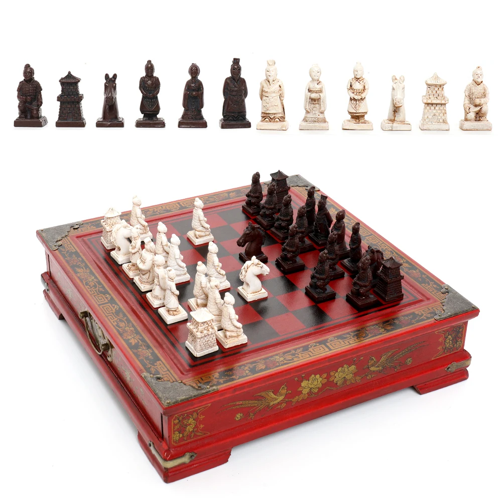 Classic Chinese Terracotta Warriors Wooden Chessboard Puzzle Cartoon Characters Chess Board Game Teenager Adult Birthday Gift | Спорт и
