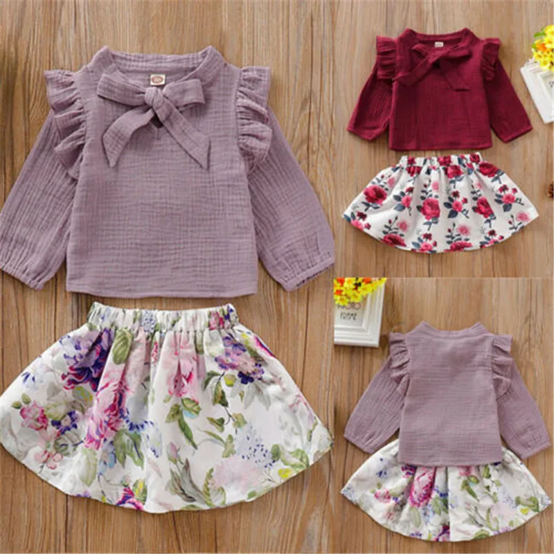 

PUDCOCO Newborn Baby Girl Bow Tops Tee Floral Tulle Skirt Cotton Fashion Outfits Child Girls Clothes USA 1-3T