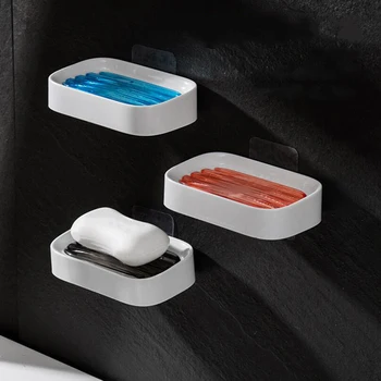 

1Pcs Wall Self Adhesive Soap Holder Dish Sponge Dish No Drilling Storage Box Rack Shelf Double Drain For Bathroom Soap Holder