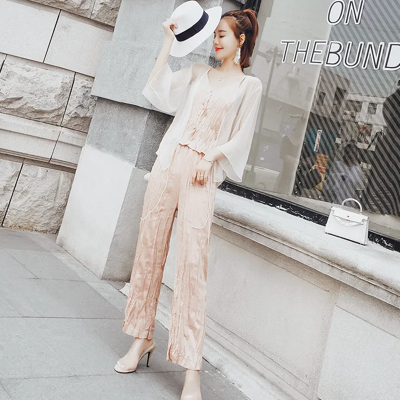 

Social WOMEN'S Suit Summer Retro Hong Kong Flavor Students Two-Piece 2019 New Style Camisole with Loose Pants Online Celebrity S