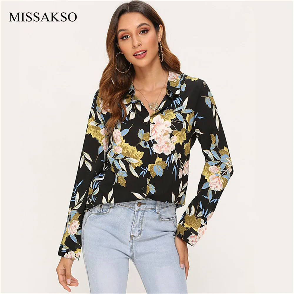 

Floral Print Shirt Women Blouse Casual Long Sleeve Button Spring Autumn Ladies Office Chiffon Tops Plus Size Blusas