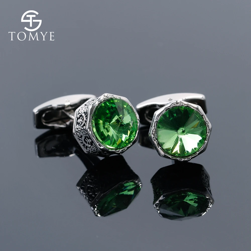 

TOMYE Blue Green Crystal Octagonal Suit Shirt Cufflinks Silver Gift Men XK19S143