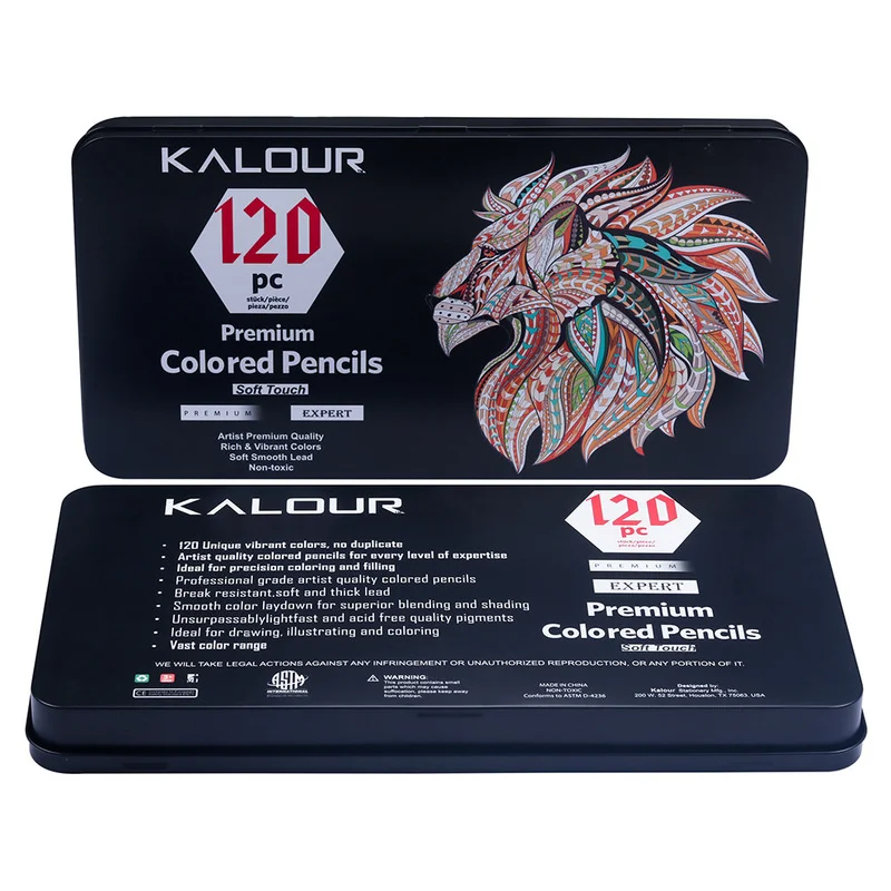 KALOUR 120 Colors Professional Color Pencil Set Iron Box Colored