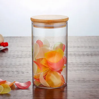

Food Storage Containers Glass Jars with Airtight Solid Bamboo Wood Lid For Coffee Beans Flour Sugar Candy Cookie Spice Container