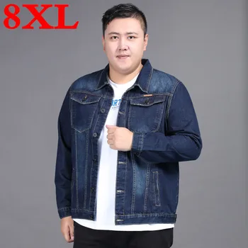 

spring new plus size 8XL 7XL 6XL classic denim jacket men brand clothing cotton casual men jean jacket blue solid coat male