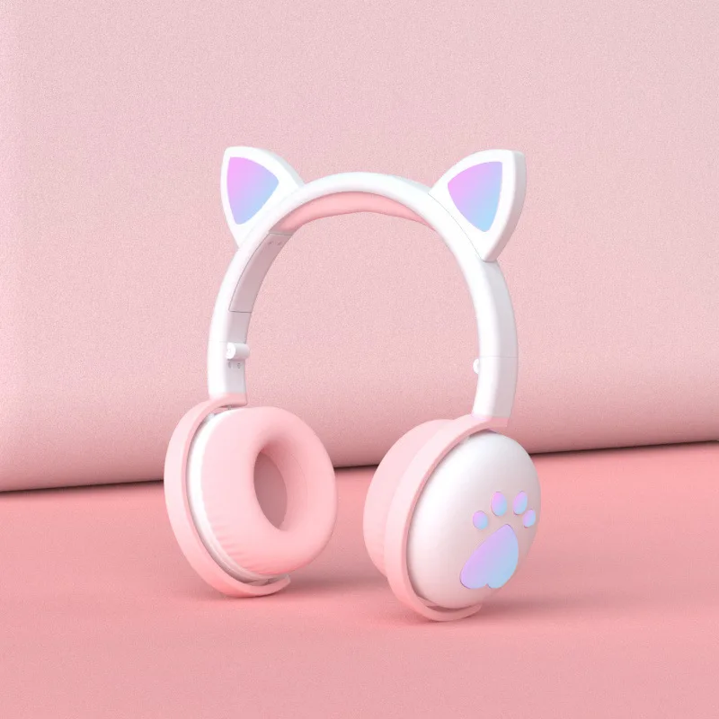 Bluetooth 5 0 Headphones LED Cat Ear Foldable Headset HiFi Stereo bass With Mic 3 5mm plug For Girls Kids Headphone