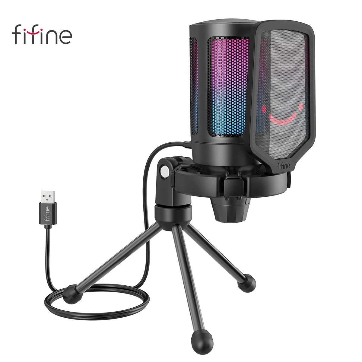 Microfone Gamer Fifine Ampligame RGB 192KHz USB