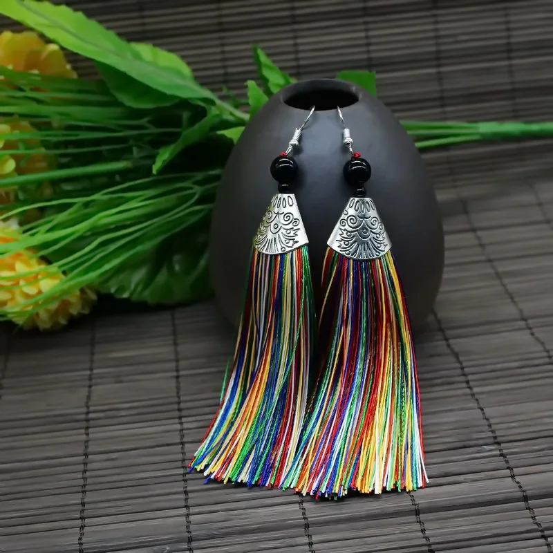 

2019 Exaggerated Long Tassel Jewelry Colorful Line Handmade Earrings Tassel Earrings