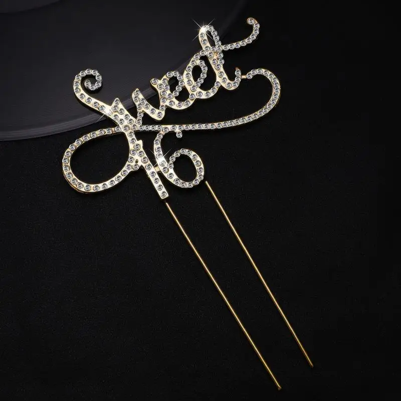 1PC Sweet 16 Reusable Rhinestone Alloy Monogram Cake Topper Cake Pick For Birthday Decoration