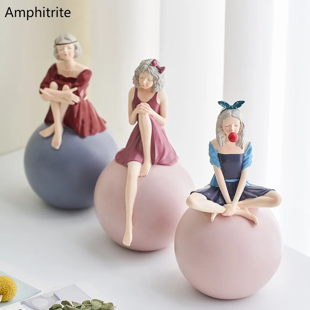 

Nordic Elegance Blow Girl Figure Resin Statues And Sculptures Modern Home Decoration Kawaii Accessories Nice Rooms Decor Gift