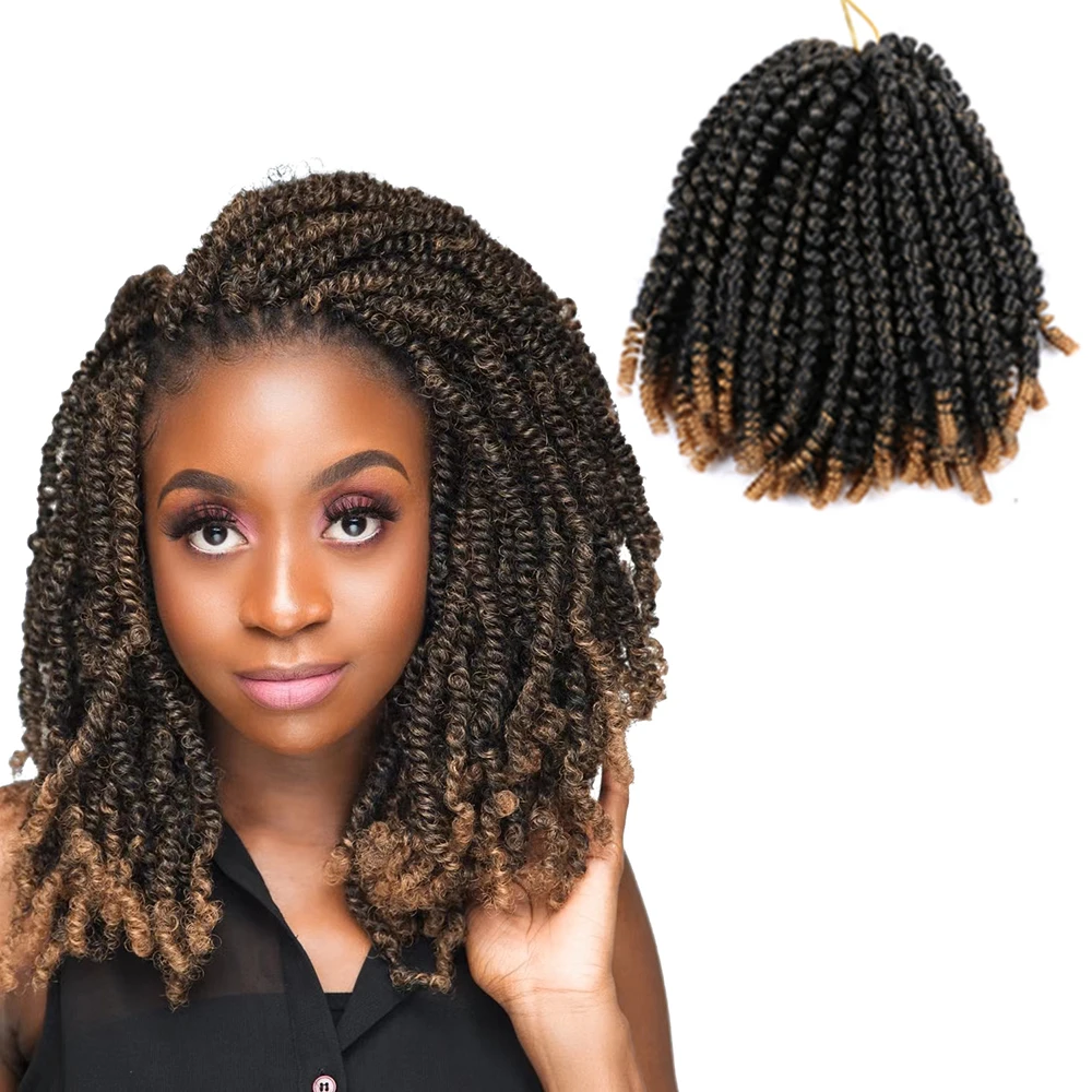 Natifah Ombre Hair Extensions Crochet Spring Twist 8 Inch 100g Crochet Braid Synthetic Braiding Hair Pre Stretched Passion Twist