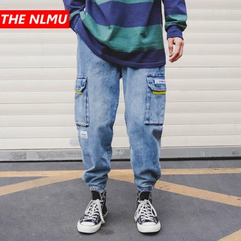 

Men Harajuku Denim Pants Hip Hop Cargo Pants Streetwear Baggy Jeans Harem Pants Joggers Casual Multi-pocket Trousers WG742