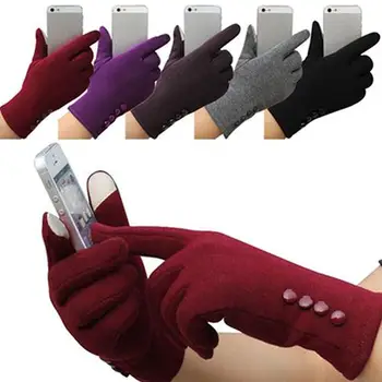 

Gloves 1 Pair Women Fashion Touch Screen Outdoor Sport Winter Warm Buttons Women's Gloves handschoenen