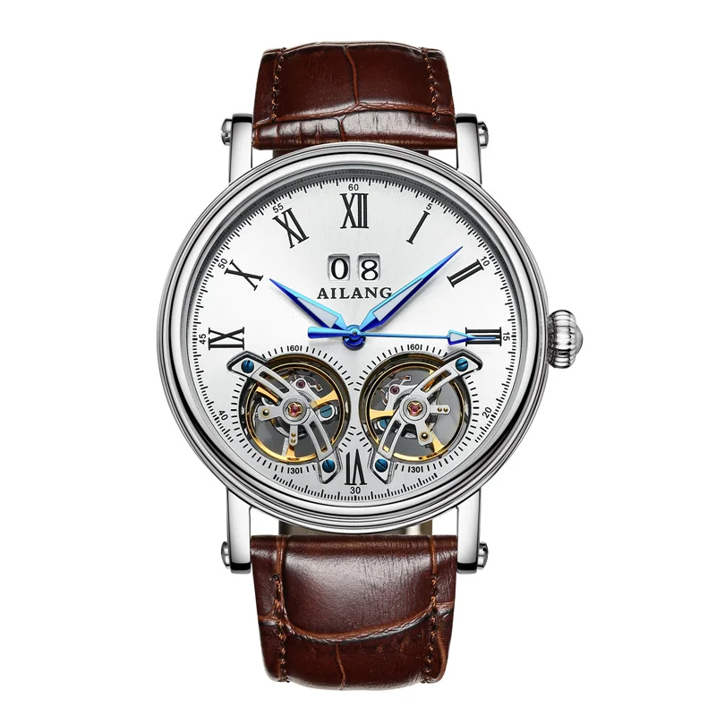 AILANG 8820 Switzerland часы мужские люксовый бренд автоматические двойные Tourbillon часы Relogio masculino часы золотые наручные часы - Цвет: white silver