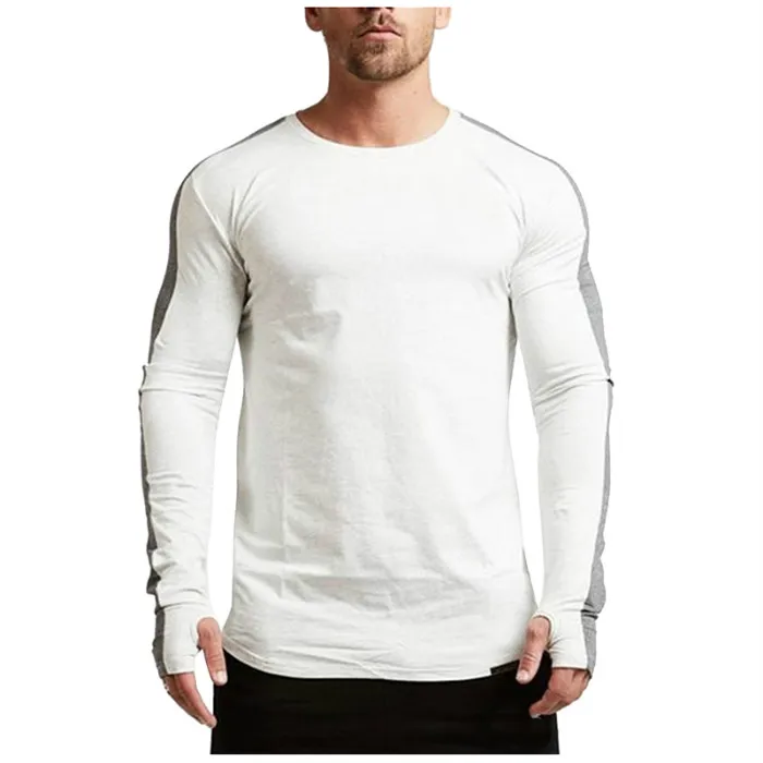Nice Spring New Men Stitching Round Neck long-sleeved T-shirt Men self-cultivation Sports T-shirt Men Clothing Tops
