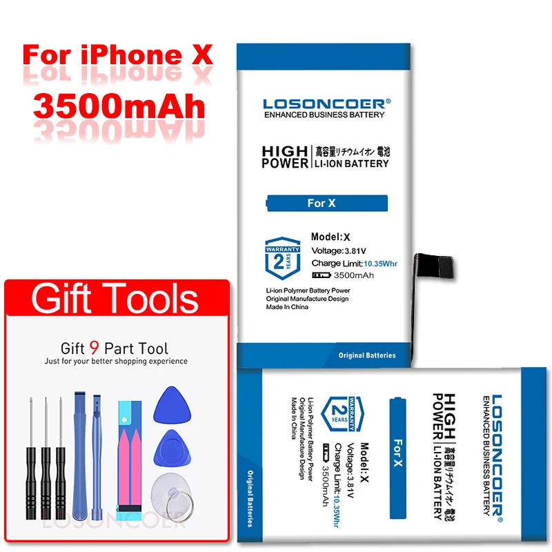 LOSONCOER 3500 мАч X Аккумулятор для iphone X iphone x литий-полимерный аккумулятор для мобильного телефона подставка для инструментов держатель наклейки случайный подарок