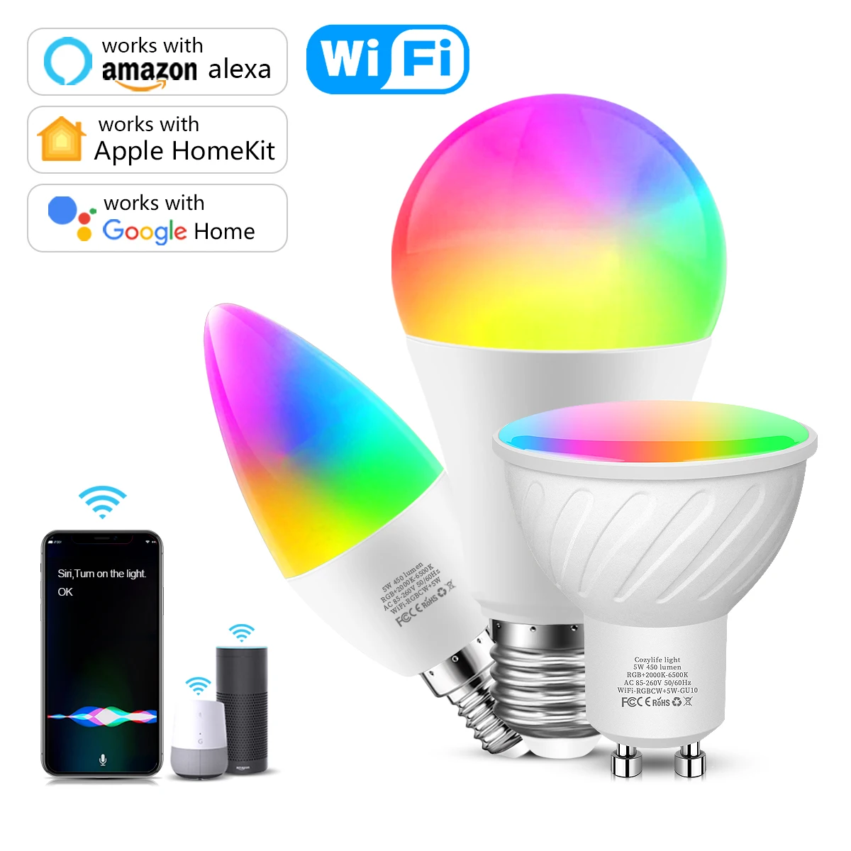 HomeKit-Ampoule LED Intelligente, Lampe Colorée à Intensité Variable, Wifi,  GU10 RGB + CW, Commande Vocale pour Siri Alexa Google - AliExpress