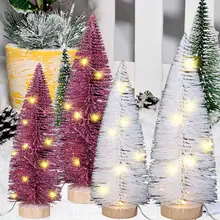Рождественский Декор для рабочего стола, Дисплей с светодиодный свет сосновые иголки пыли мини-елка