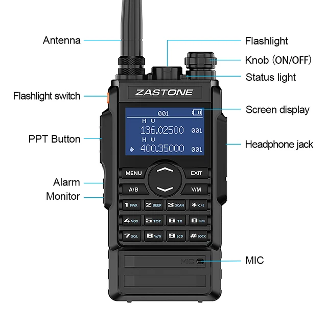Zastone M7 dual band 5W walkie talkie 136-174 400-480mhz 250 channels 2600mah battery hf transceiver ham radio 4