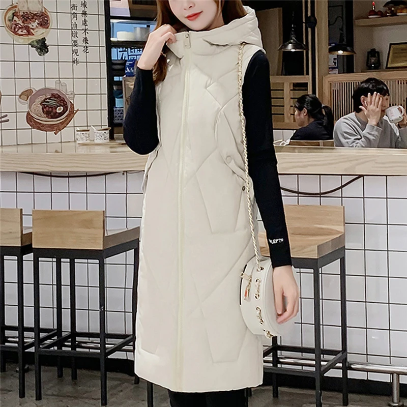 CHAMSGEND Winter Vest Women Waistcoat 2019 New Female Sleeveless Vest Jacket Hooded Warm Long Thicken Coat Colete Feminino 923