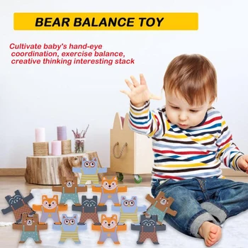 

12pcs Wooden Fun Stacking Game Toys Cute Bear Balance Building Blocks Training Child Hand Eye and Brain Coordination 2020 Hot