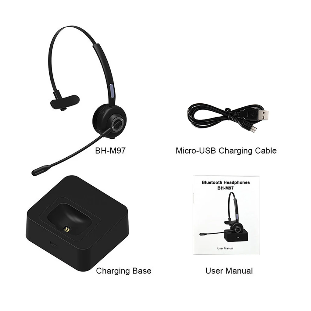 M97 Bluetooth 5 0 Headset Wireless Earpiece with Microphone Over The Head Headphones with Noise Cancelling