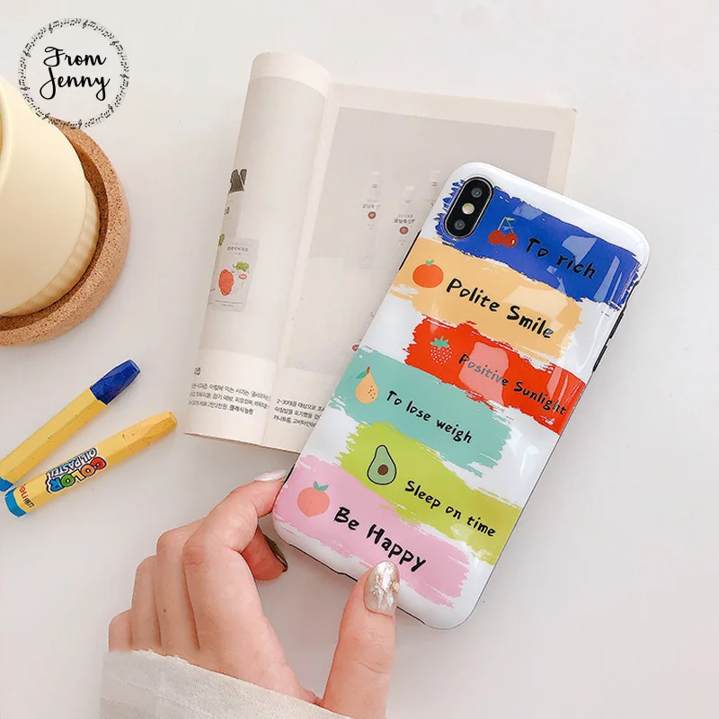 

From Jenny Simple Rainbow for iPhone 11 pro x xr xs max 6 6s 7 8 Plus Letter Fruit Phone TPU Protected Soft Case