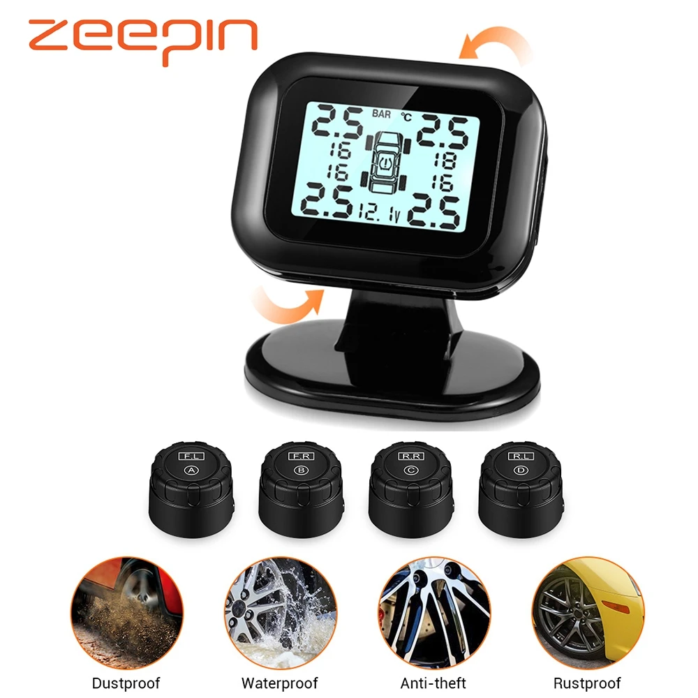 Online Sistema de Monitoreo de presión de neumáticos de coche TPMS 5V Sensor externo ajuste pantalla LCD USB alarma de seguridad automática de neumáticos para vehículos todoterreno