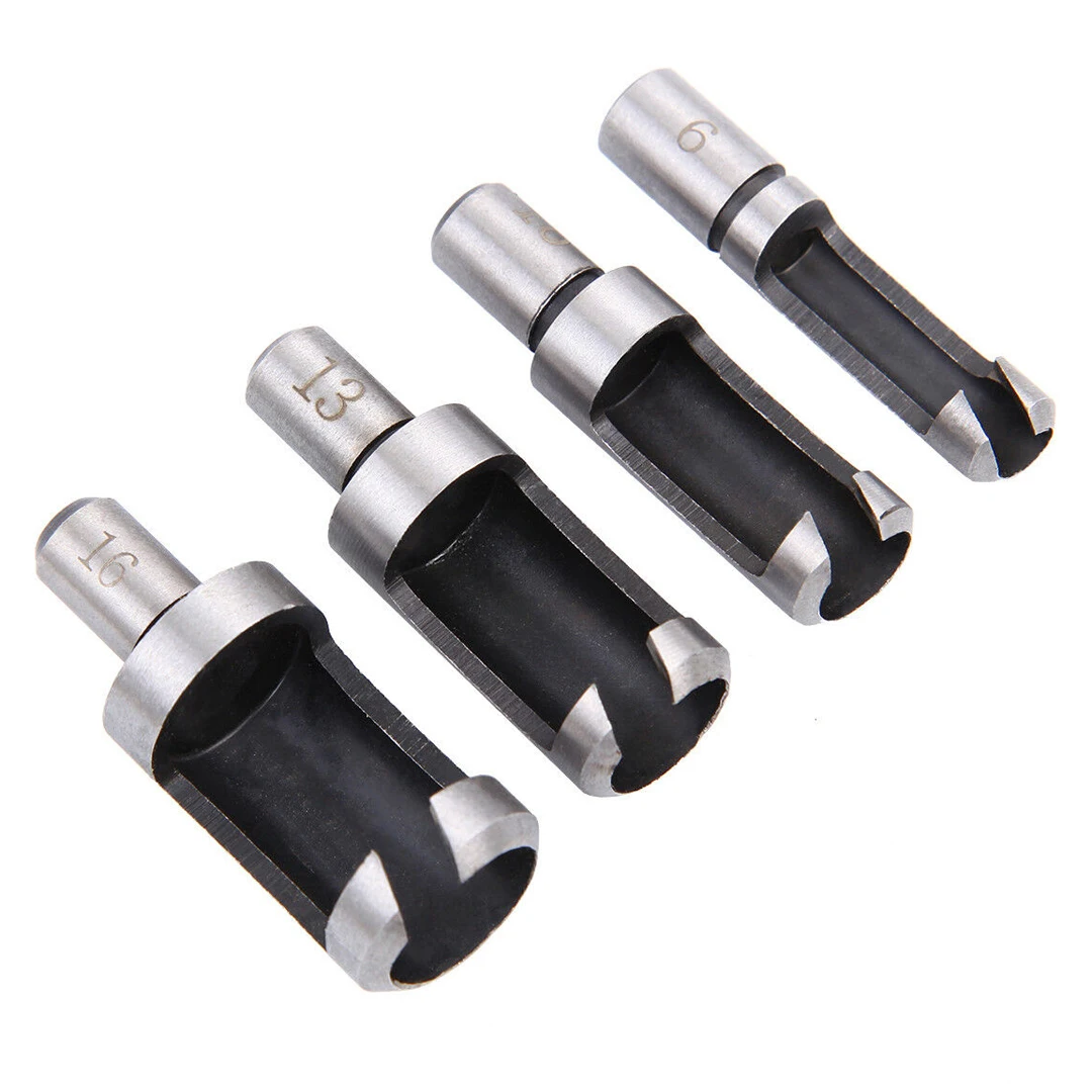 8 Pcs 1/4" 3/8" 1/2" 5/8" Wood Hole Plug Cutter Set Dowel Maker Cutting Tools 3/8" Shank Carbon Steel Bit