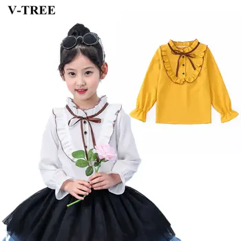 

2020 Brand Girls Blouse Long-Sleeved Shirts For Kids Spring Autumn Teenager School T-shirt Ruffled Collar Children White Uniform