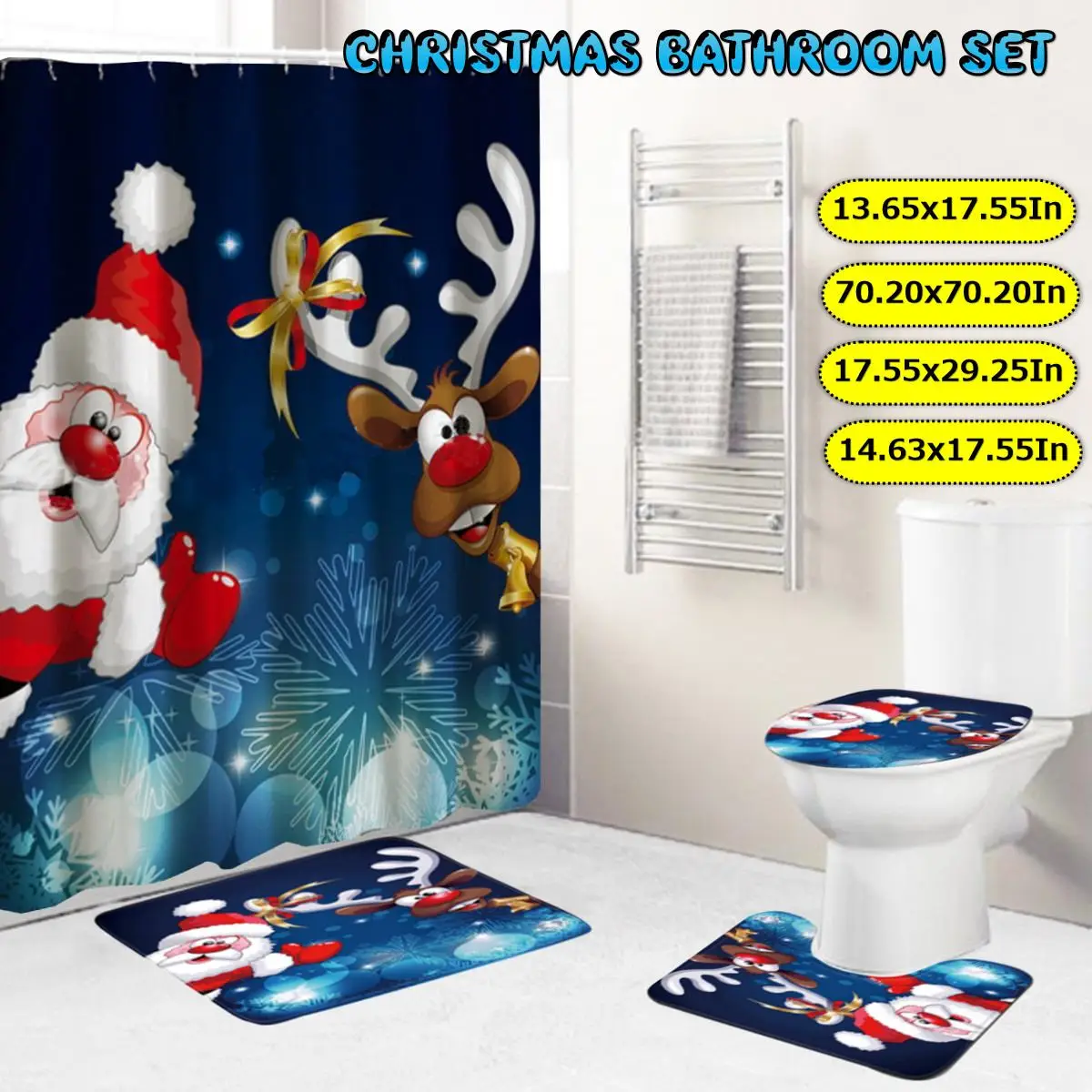 Merry Christmas набор для ванной Снеговик Дед Мороз Санта колокольчик лося узор водонепроницаемый Душ шторы Туалет крышка коврик нескользящий ковер