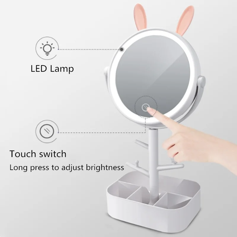 LED Vanity lamp USB power supply stepless dimming makeup mirror night lights bedroom dressing table light with storage box_voghion.com